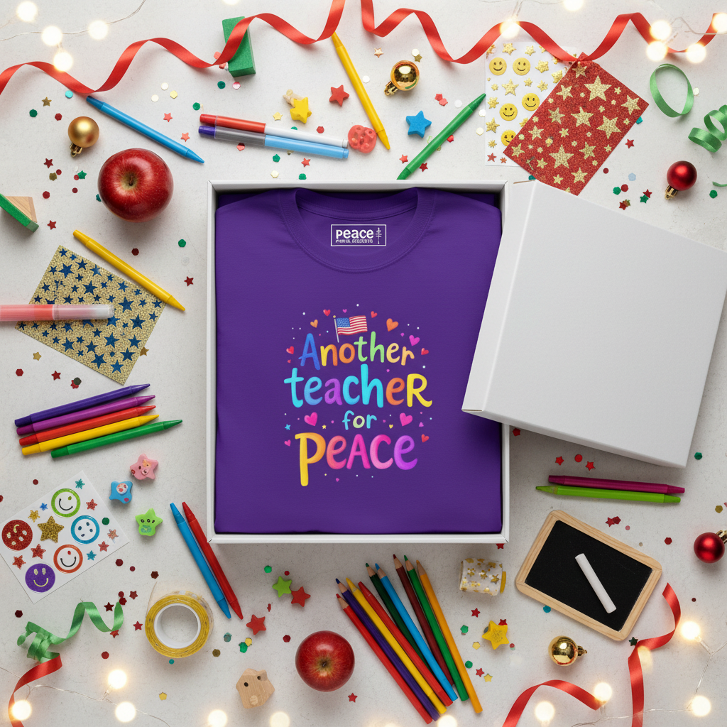 Another Teacher for Peace Purple T-Shirt - Festive Holiday Teacher Gift Box