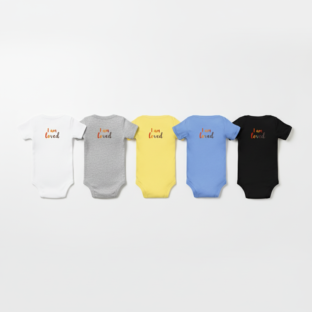 Back view with "I am loved" design in all five colors