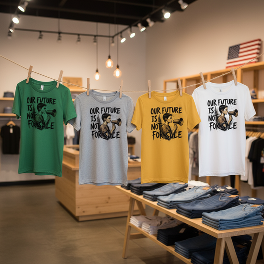 Boutique clothesline display with five color variants