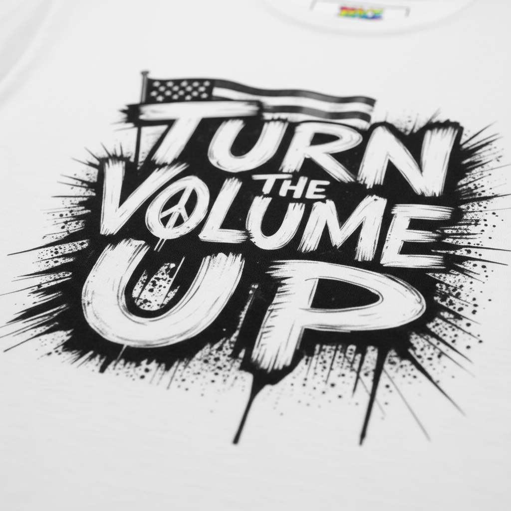 Close-up of Turn the Volume Up t-shirt design