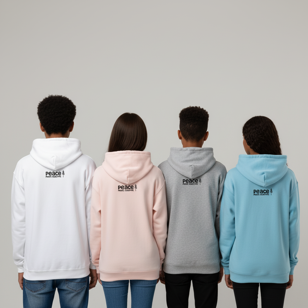 Four teen models showing backs of Our Future is Not For Sale hoodies - corrected with back design
