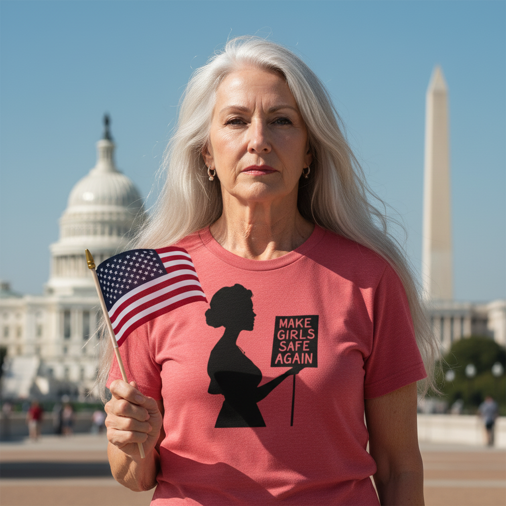 Make Girls Safe Again Heather Red T-Shirt - Washington DC Activist Portrait
