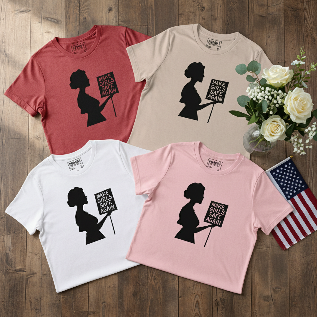 Make Girls Safe Again T-Shirt Collection - Elegant Boho Retail Display