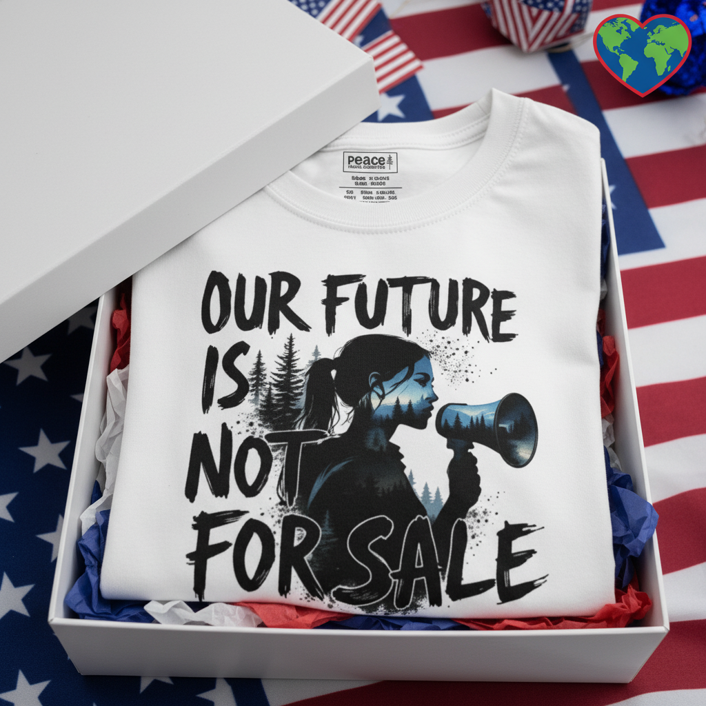 Our Future is Not for Sale Youth Tee in gift box with patriotic styling