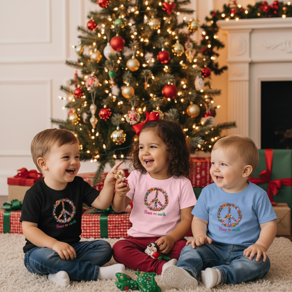 Peace on Earth Toddler Tee - Diverse Children Christmas Party