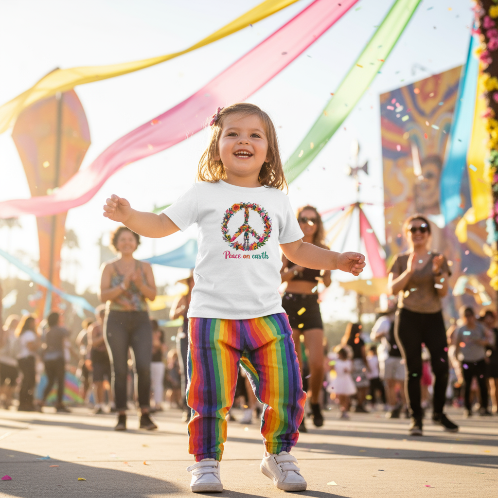 Peace on Earth Toddler Tee - Festival lifestyle shot