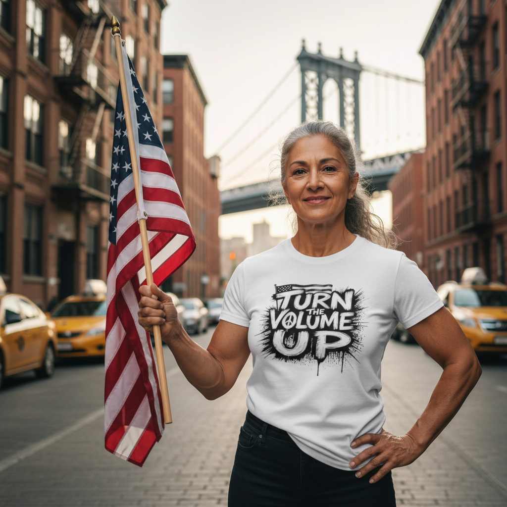 Turn the Volume Up Peace Tee - NYC lifestyle photo